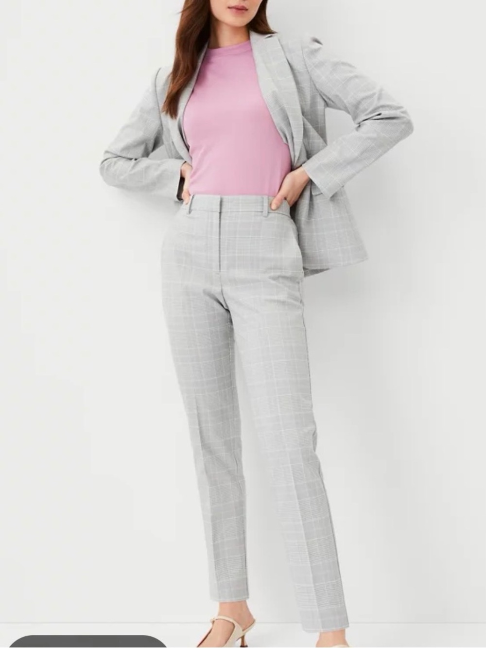 Ann Taylor Light pink/Gray Plaid ankle Straight-Leg Pants - size 2